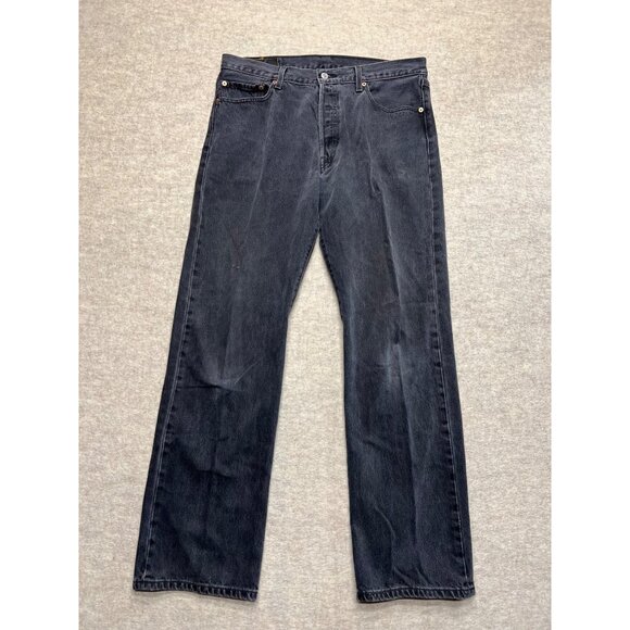 Levi's 501 Dark Wash Button Fly Straight Leg Men's Denim Jeans 36 X 34 - Picture 1 of 13